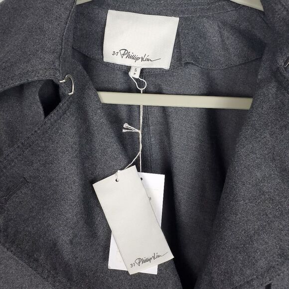 3.1 Phillip Lim Dolman Sleeve Wool Flannel Trench Melange Grey Coat Jacket NWT - Picture 3 of 7